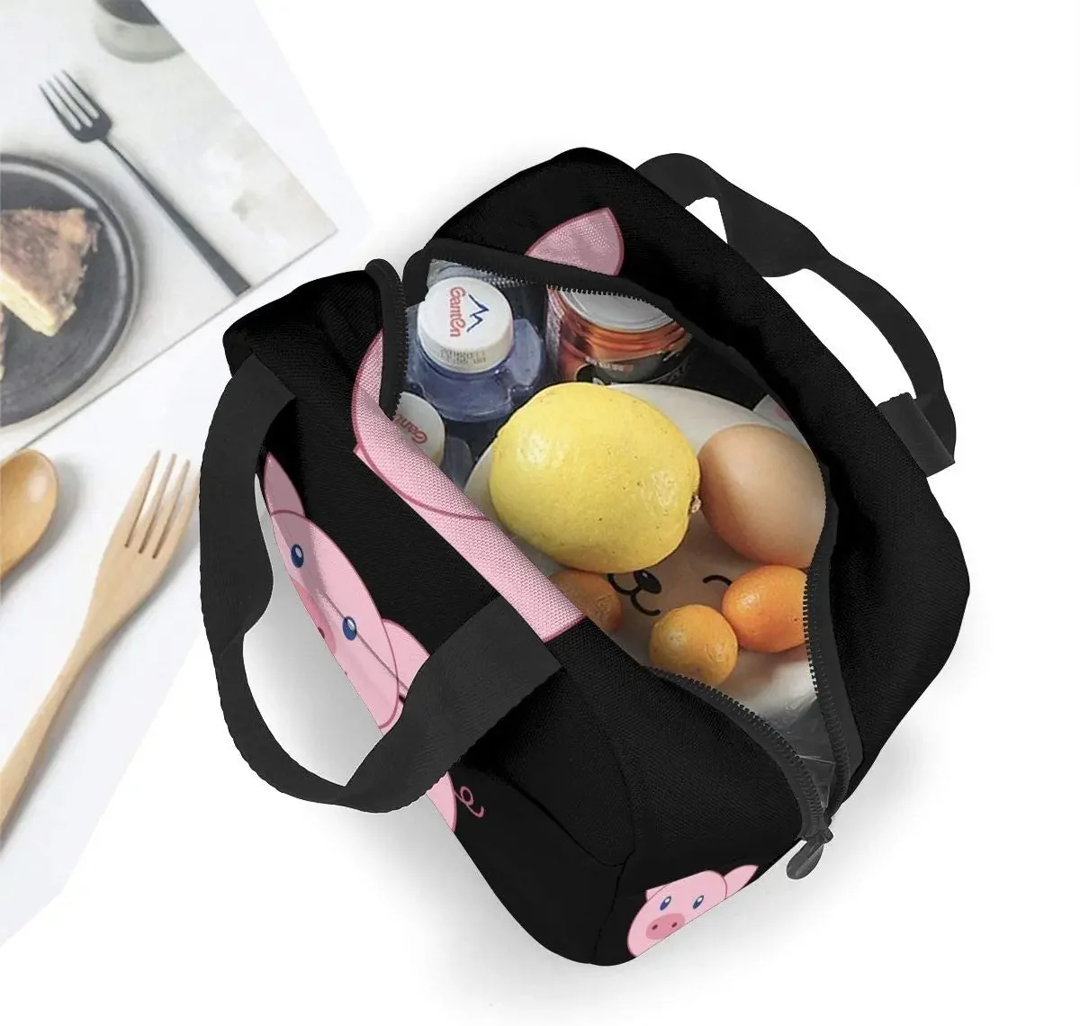 Cute Cartoon Pig Lunch Bags for Women Men Insulated Lunch Box Bento Tote Bag with Front Pocket for Office School Picnic