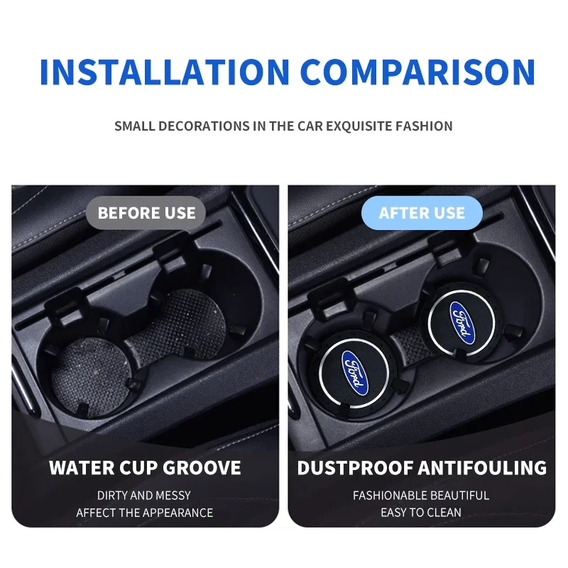 1/2pcs Car Coaster Water Cup Slot Non-Slip Mat Pad Emblem Interior Accessories For Ford Focus 2 3 mondeo mk3 f150 fusion