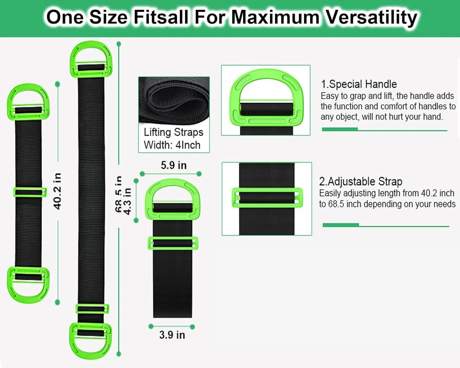 Regulowane paski do przenoszenia o udźwigu 600 funtów — bezszwowe podnoszenie skrzynek meblowych i nie tylko — bezpieczny, wielofunkcyjny, bez