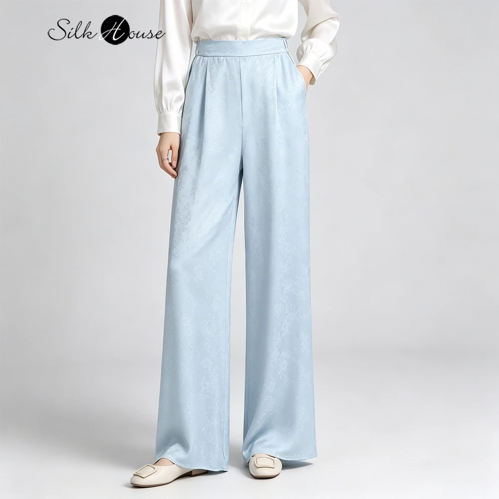 

Women's Summer Clothing 100% Natural Mulberry Silk Woven Gold HuaLuo Elastic Waist Breathable Skin Friendly Straight Leg Pants