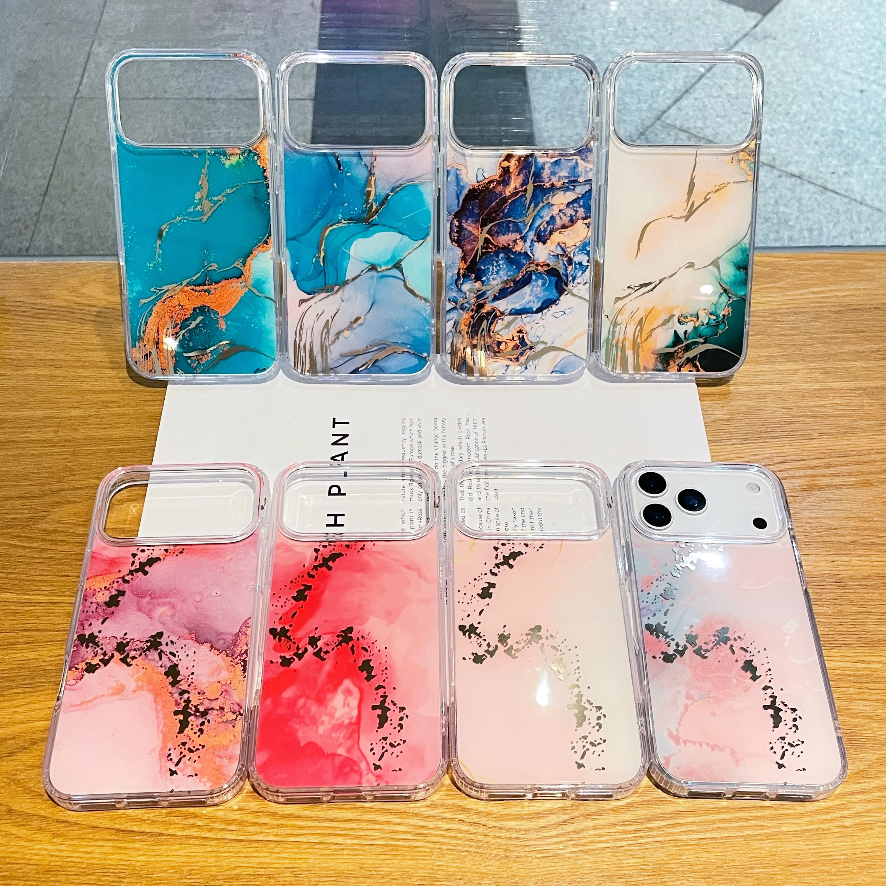 

Transparent painted waterproof and anti-fall is suitable for iphone 17pro max plated marble mobile phone case 17Air/16plus.