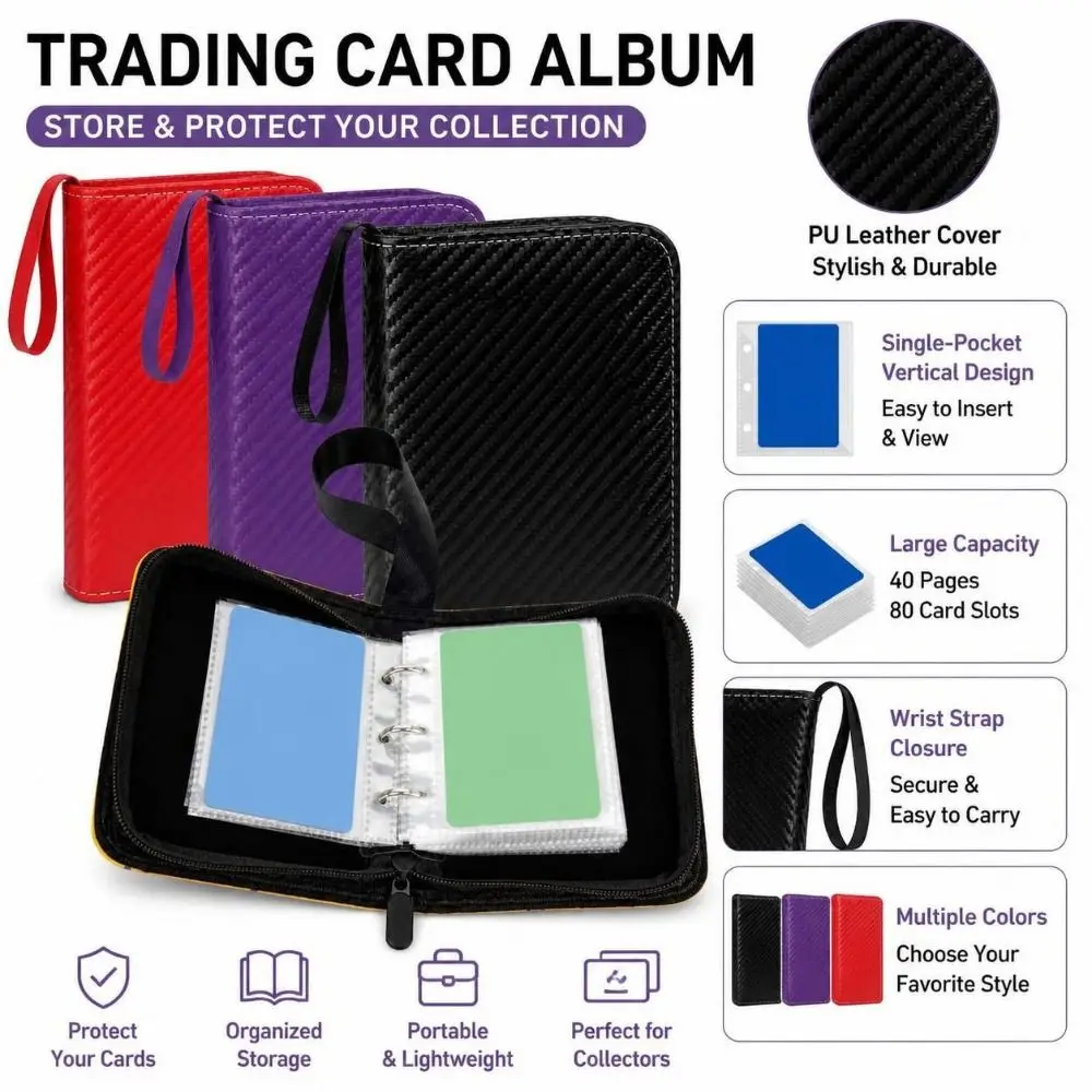 Gifts 40Pages Trading Card Album PU Leather Diamond Leather Trading Card Binder Durable Mini Card Binder Card Collection