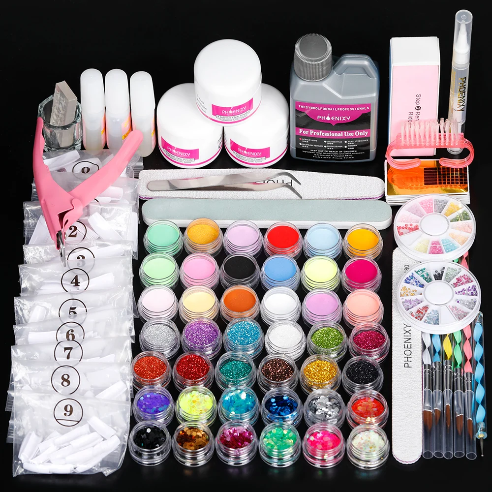 Kit de uñas acrílicas para extensión de arte, polvo acrílico, brillo, pincel líquido para uñas, juego de herramientas, Kit profesional, Kit completo de manicura