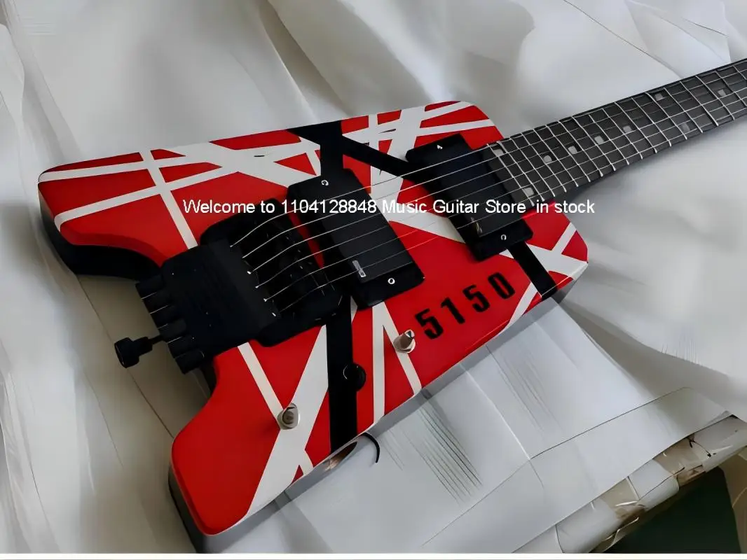 In stock Eddie Edward VanHalen  red white black band headless electric guitar myoelectric pickup trill bridge black hardware