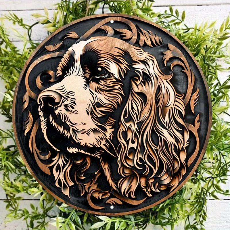 Engraved Aluminum Metal Sign, Waterproof Door Hanger, Wall Decor, Weather Resistant, Round Wreath Decoration, Cocker Spaniel