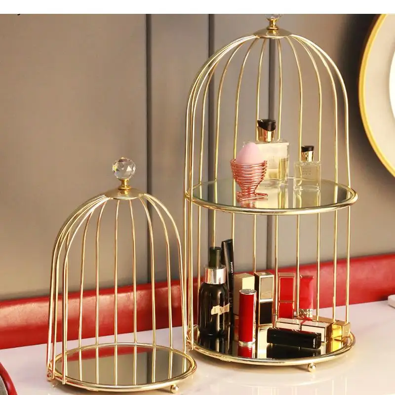 

Light Luxury Bird Cage Storage Shelf Desktop Dressing Table Living Room Display Tray Mirror