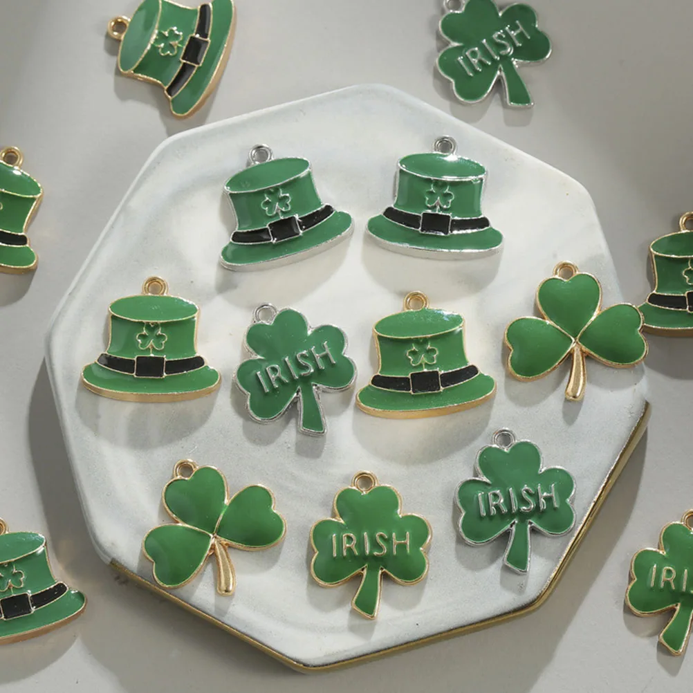 

20 Pcs Three Leaf Pendant Irish Diy Jewelry Lucky Charm Alloy Accessories Shamrock Earrings Bracelets Decorations