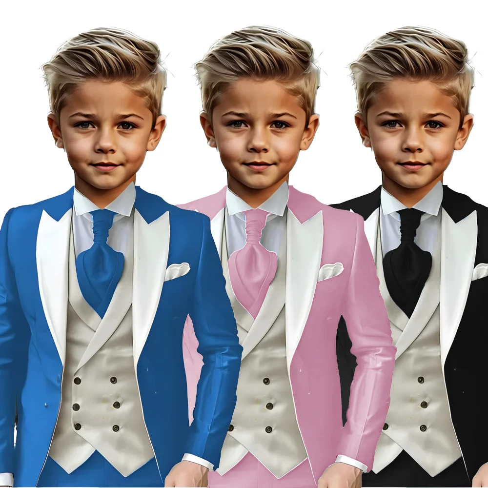 Suit for Boys Wedding Tuxedo 3-piece Slim Fit Jacket Pants Vest Kids Clothes Customized Available for 2-16 years old