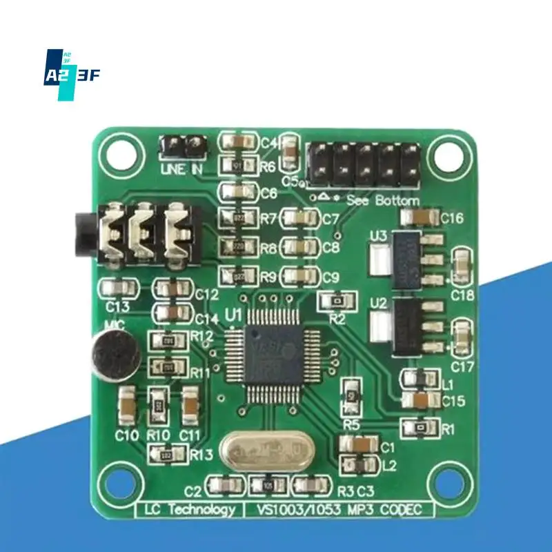 

A23F-VS1003 Модуль Воспроизведение MP3 Декодирование звука Встроенный микрофон Многофункциональный удобный модуль