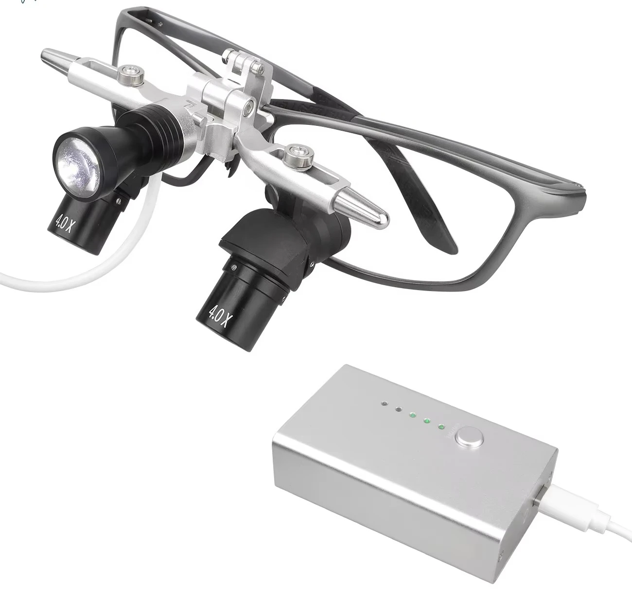 

Loupes 4X Binocular Magnifying Glasses 48° with 5W LED Spotlight Surgical Tools Power Source Machinery
