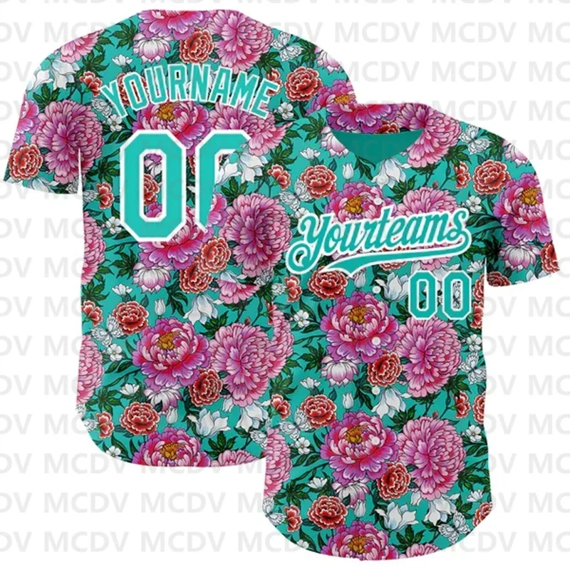 Custom Red Kelly Green-White 3D Pattern Design Northeast China Big Flower Authentic Baseball Jersey