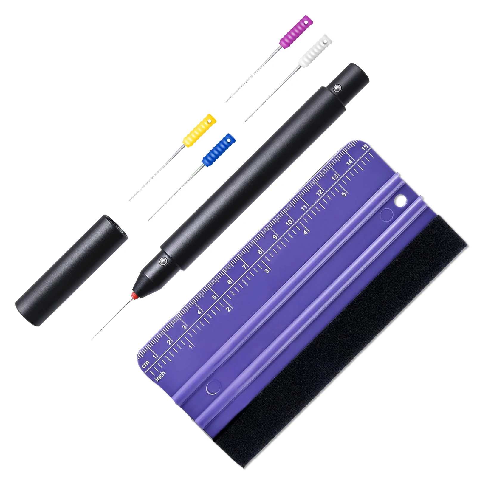 

Набор инструментов FOSHIO для установки автомобильной пленки PPF: игла-игольчатик, ручка для удаления винила, фетровый ракель для тонировки стекол, аппликатор для разглаживания пленки