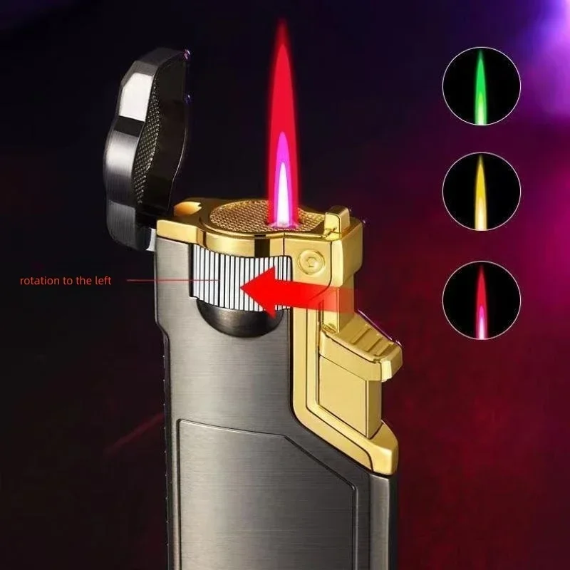 Creative Three Flame Butane Gas Lighter Metal Gradient Flame Switching Cool Windproof Torch Lighter Smoking Accessories Gadgets