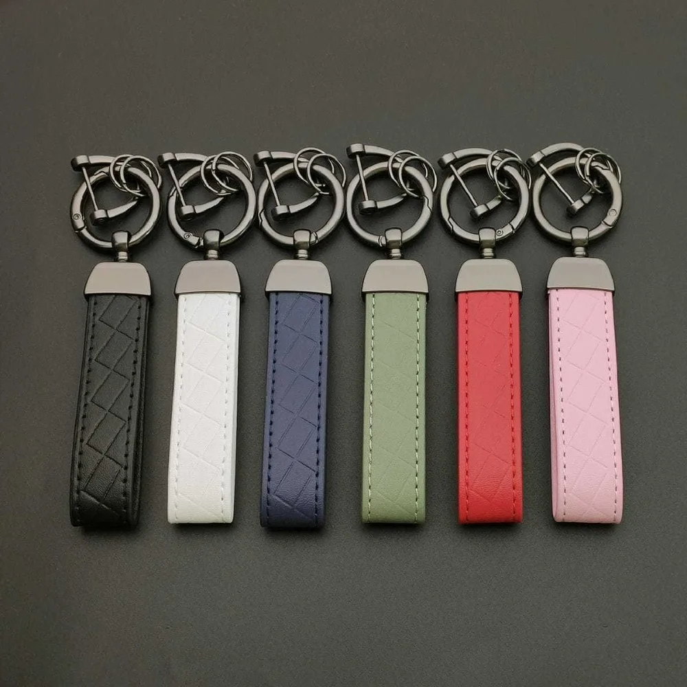 

Fashionable Diamond Grid Metal Leather Car Keychain Pendant Bag Accessories Multicolor Keyring Exquisite Gift Stainless Steel