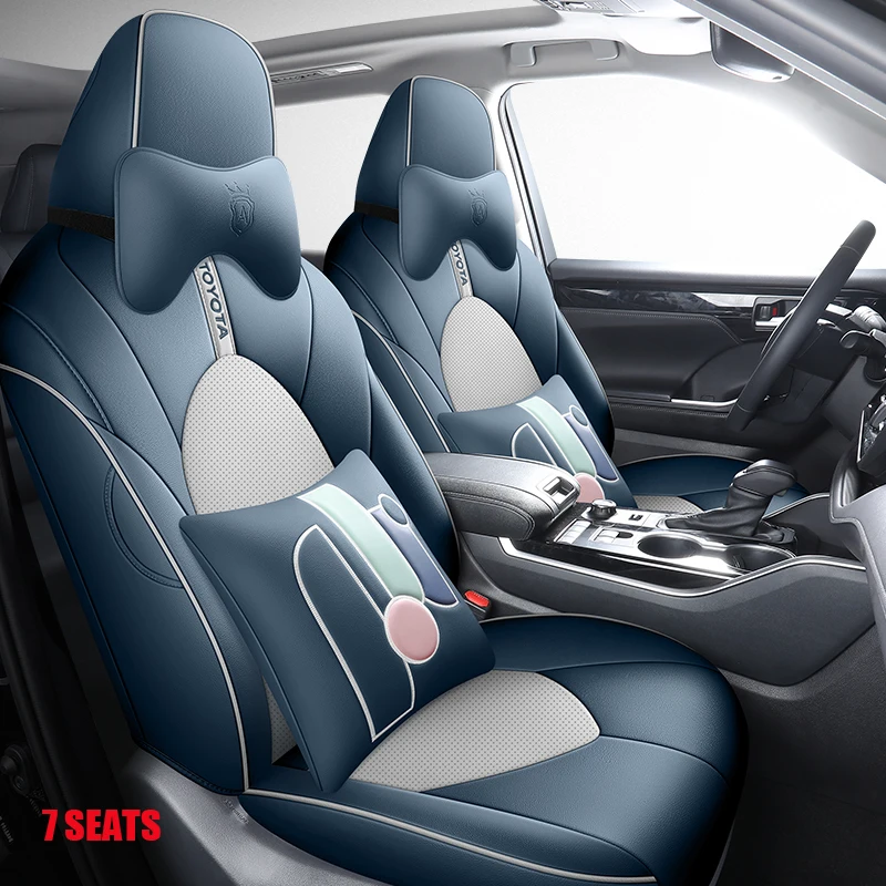 Custom Fit Car Seat Covers For Select Toyota Highlander 2022 2023 2024 -Three Rows, Second Row 40/60 Split-7 Seats Faux Leather