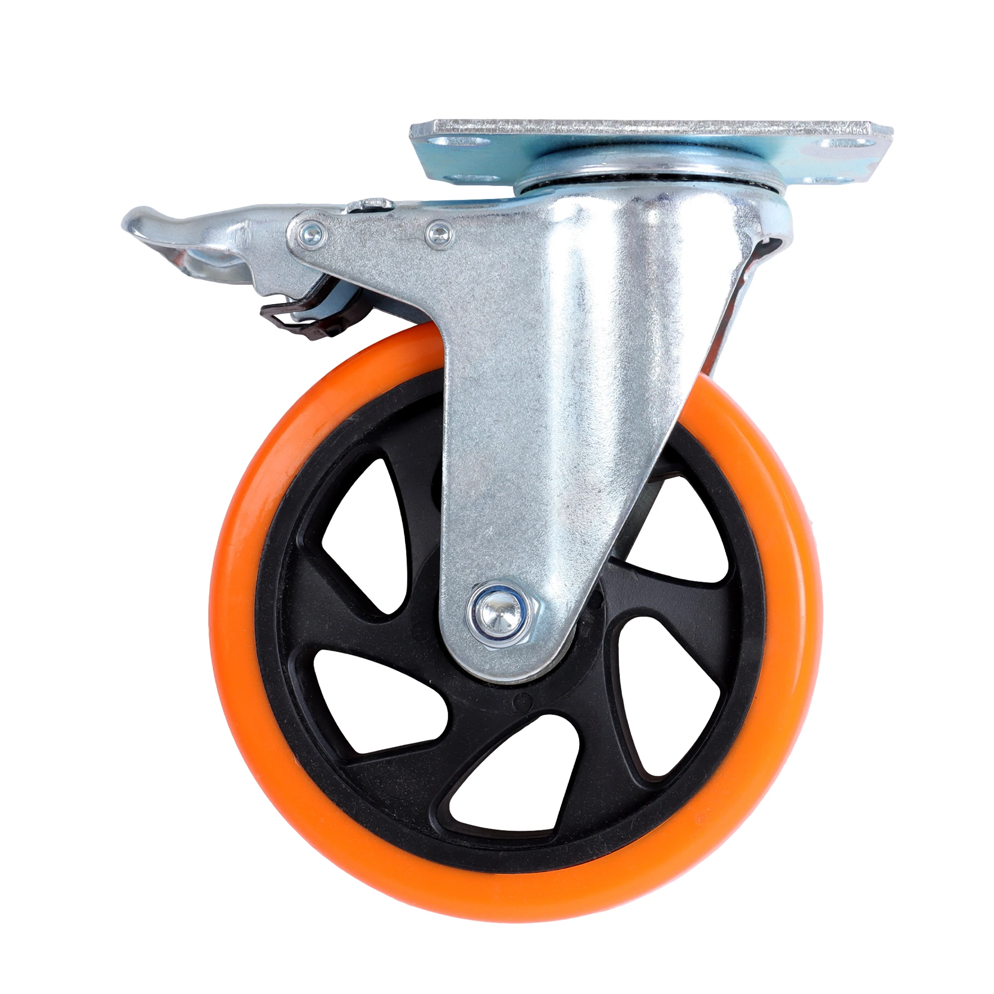 5 Inch Caster Wheels 4 Pack Heavy Duty Wheels with Brake Orange Color for Moving Furniture Shelves Workstations Material Handling Trucks view 8