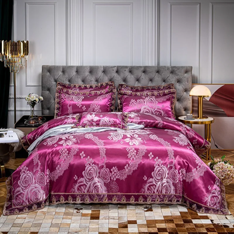 

2025 New European Style Jacquard Bedding Set Home Comefortable Duvet Cover Quality Quilt Cover And Pillowcase Lace Bedsheet Sets