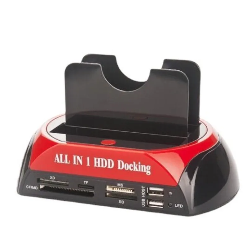 USB2.0 SATA IDE Hard Drive Docking Station One‑Click Backup with Card Reader Function for 2.5/3.5 Inch HDD SSD