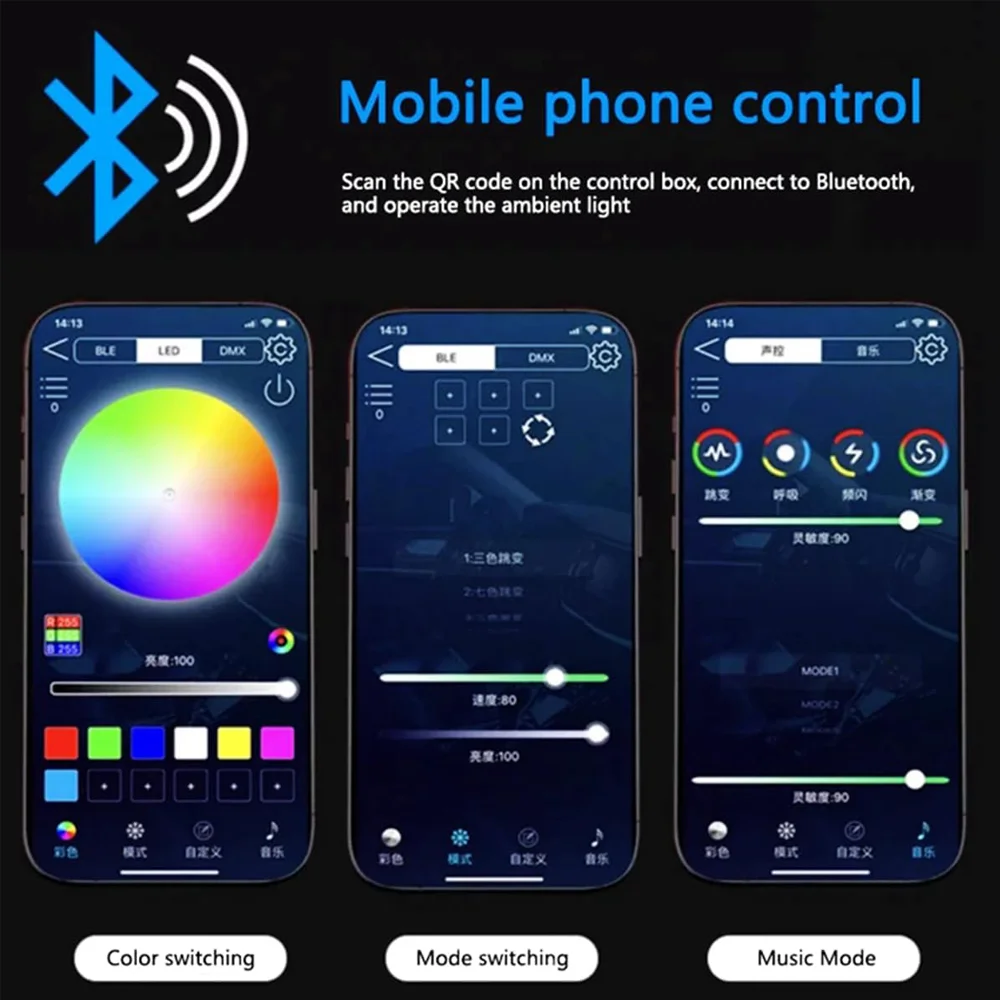 USB RGB Automotive Atmosphere Decorative Lamp Music Sync App Remote Control Led Interior Light Strip Car Foot Ambient Lights