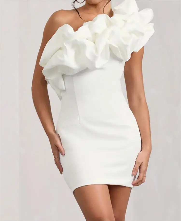 Ele White Asymmetrical oulder Par Dr Sexy  Dr for Birthday Celebration Performance High Waist A-Line Skirt