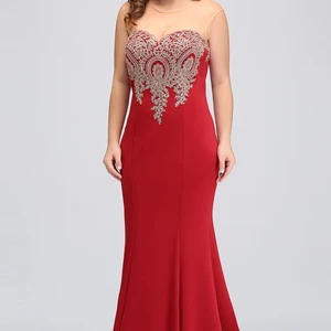 Babyonline elegante Dame Kleider der Ehrenkleider Maxi Bodenkleider Meerjungfrau Gold Appques Liebe Illusion Hochzeitsgastkleid 8 Hauptverkaufskleid Meerjungfrau Brautjungfer Hochzeit - №8