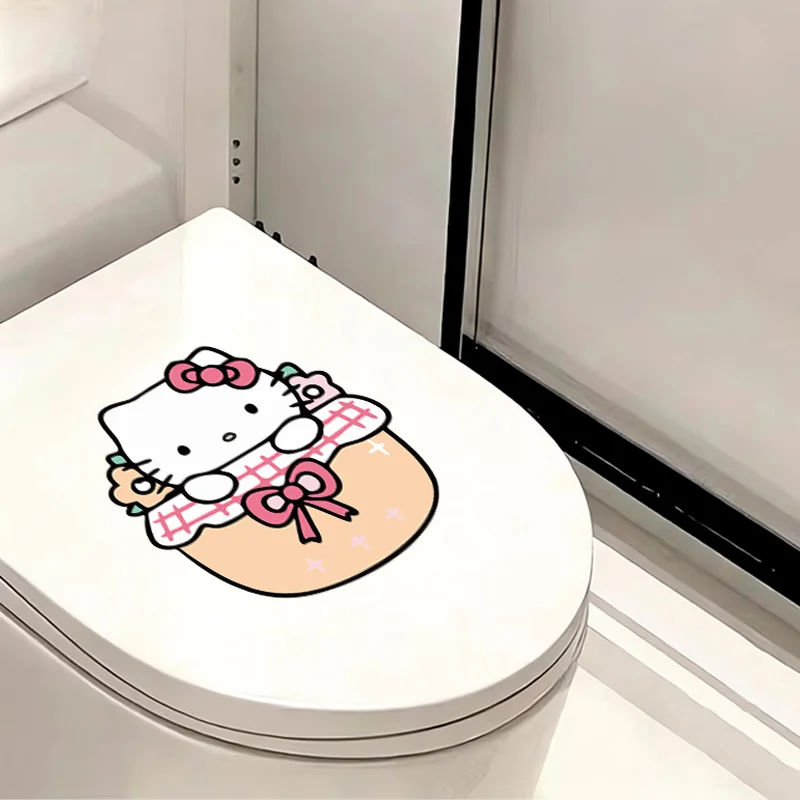 Hello Kitty Kawaii Toilet Decals, Waterproof PVC UV Printed Design, Conceal Blemishes for Indoor Home Decoration view 4