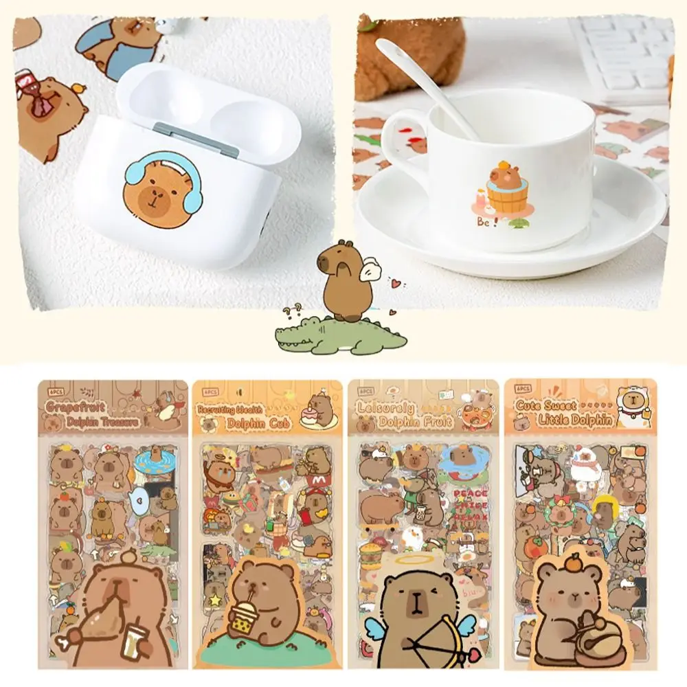6Pcs/bag PET Capybara Sticker Stationery Cartoon Capybara Handbook Stickers Material Scrapbooking Cartoon Decorative Stickers