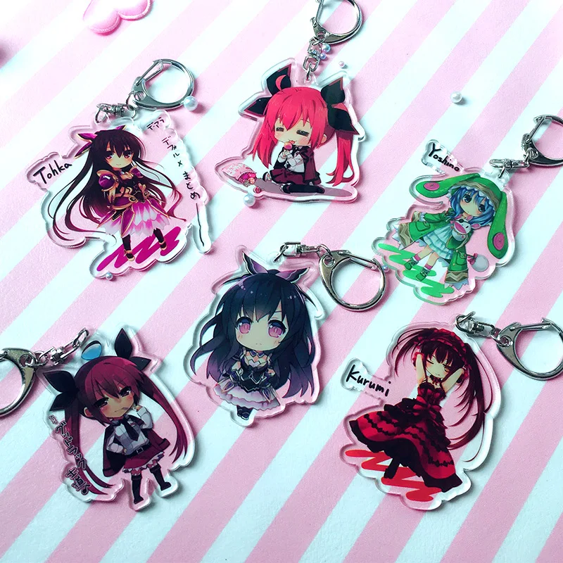 Acrylic Transparent Yatogami Tohka Colorful Key Chains Anime Characters Itsuka Shido Fashion Jewelry Functional Accessories