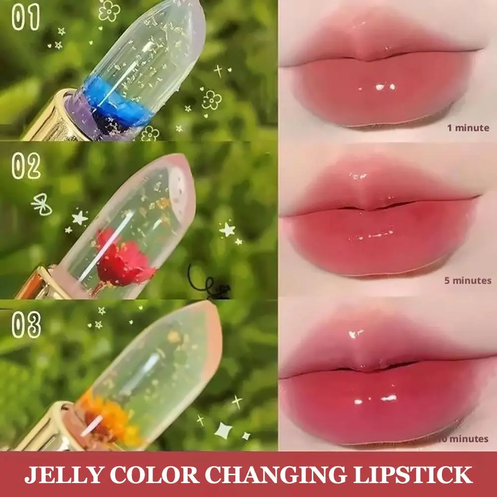 Moisturising Jelly Flower Lipstick Clear Temperature Color Changing Lip Gloss With Flower Inside Waterproof Long Lasting LipBalm