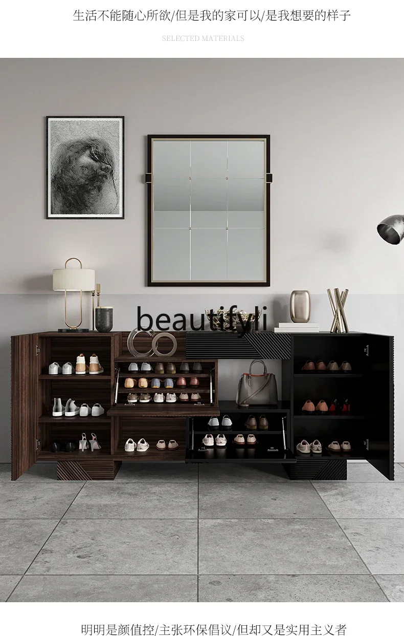 خزانة جانبية لتناول الطعام من خشب الجوز الفاخر على الطراز الأوسط القديم لمدخل الفيلا وخزانة الأحذية C6601 #5