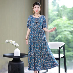 New Women Casual Summer O-Neck Print Vintage Dresses Plus Size Loose Party Short Dress Femme Women Clothing
