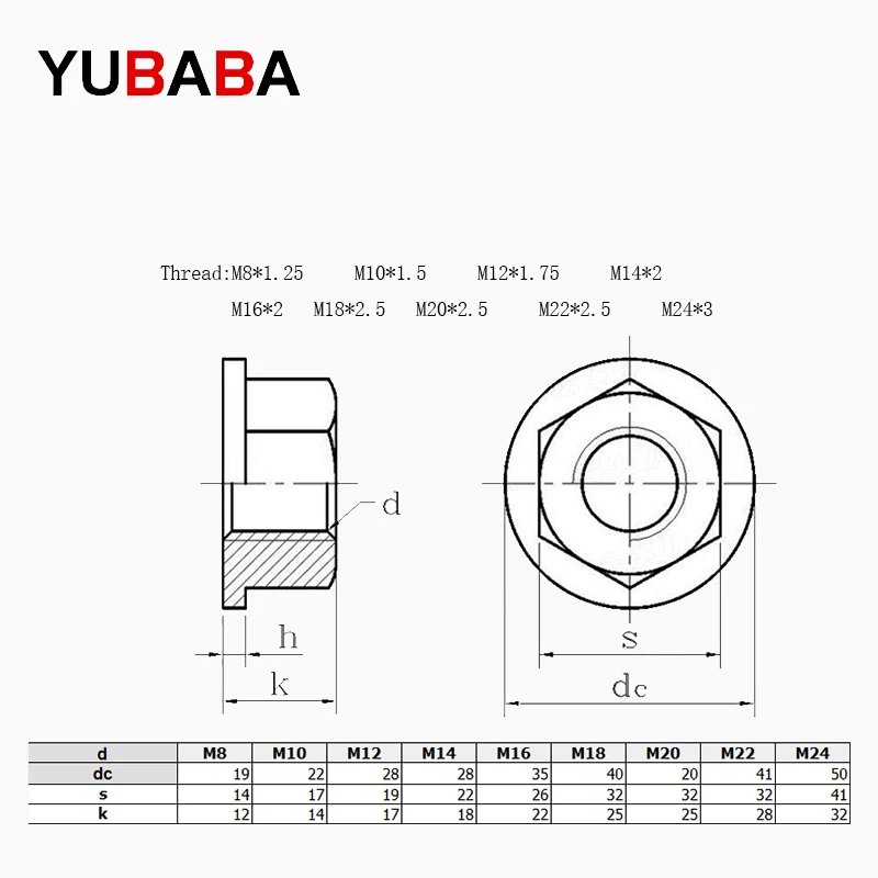 5pcs M8 M10 M12 M14 M16 M18 M20 M22 M24  DIN 6331 8.8 Grade Black 45# Steel  Flange Nut  Hexagon collar nuts with a height