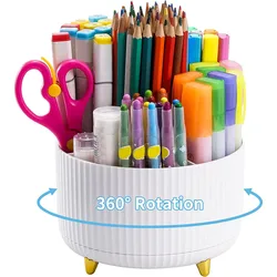 Desk Organizer, 360-Degree Rotating Pen Holder for Desk, Desk Organizers and Accessories with 5 Compartments Pencil Organizer