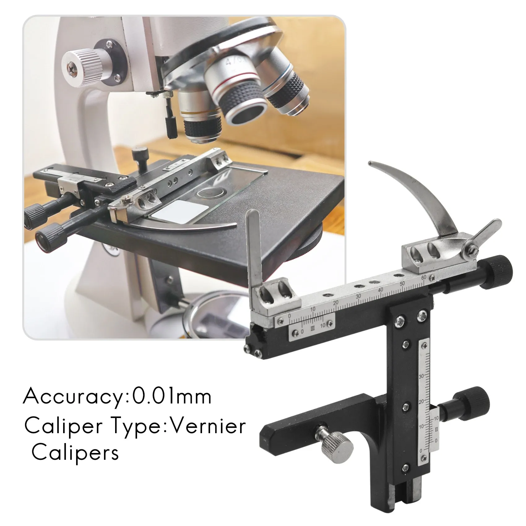 Microscope Attachable Mechanical Stage X-Y Moveable Caliper Vernier With Scale