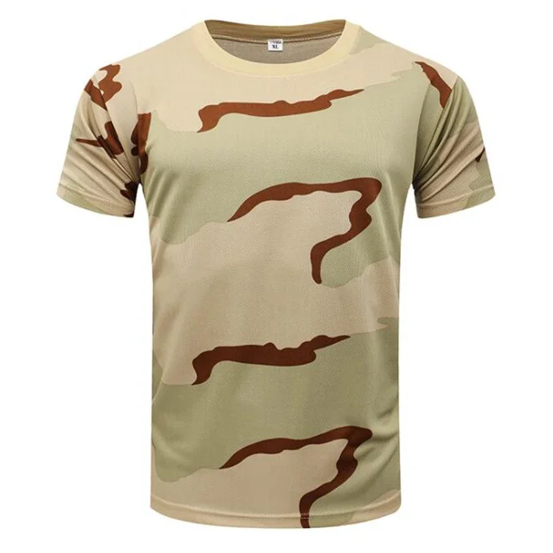 Men\'s T-shirt Breathable Army Combat Multicam Camo T Shirt Quick Dry Summer Short Sleeve Hunting Hiking Military Casual T-Shirt