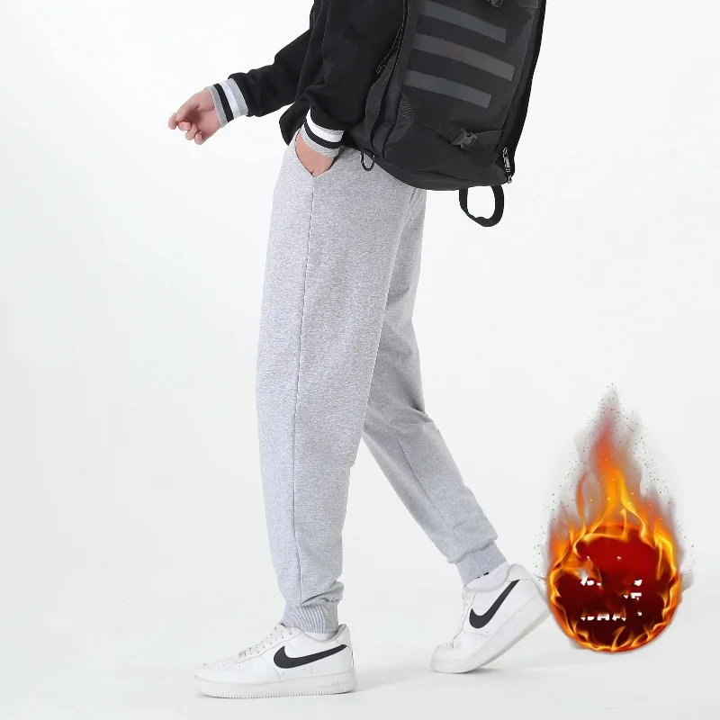 Autumn Winter Men's Elastic High Waist Solid Pocket Shirring Drawstring Bandage Casual Feet Harlan Trousers Fashion Loose Pants