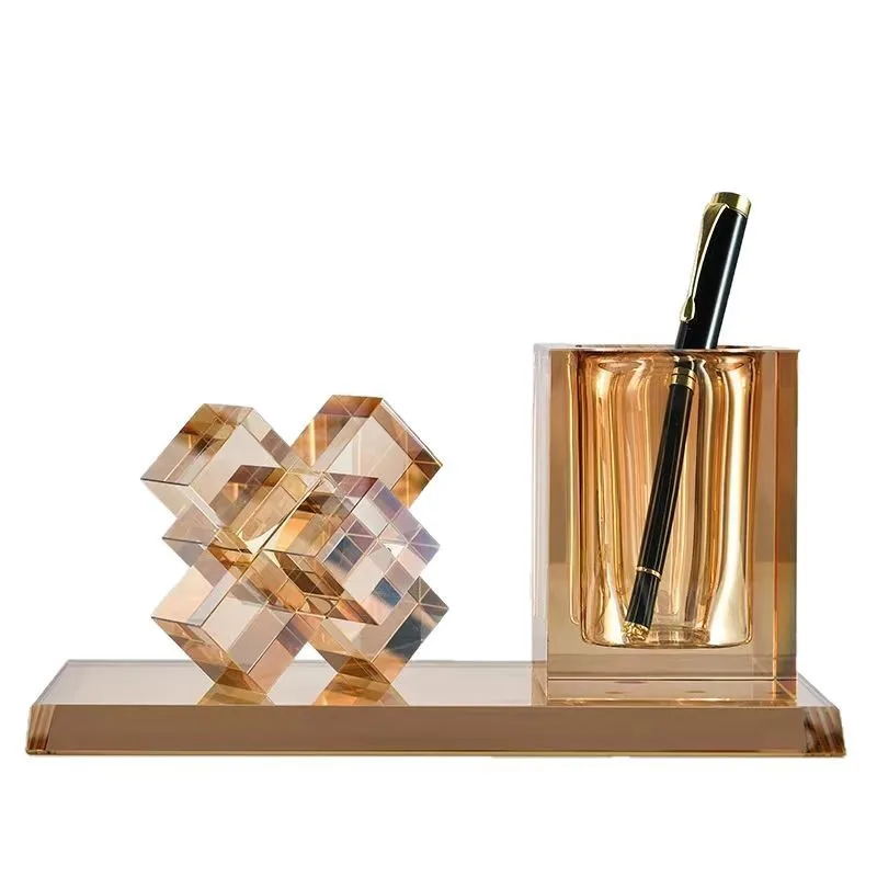 

Factory direct sales modern simple creative fashion light luxury geometric business office decoration crystal pen holder