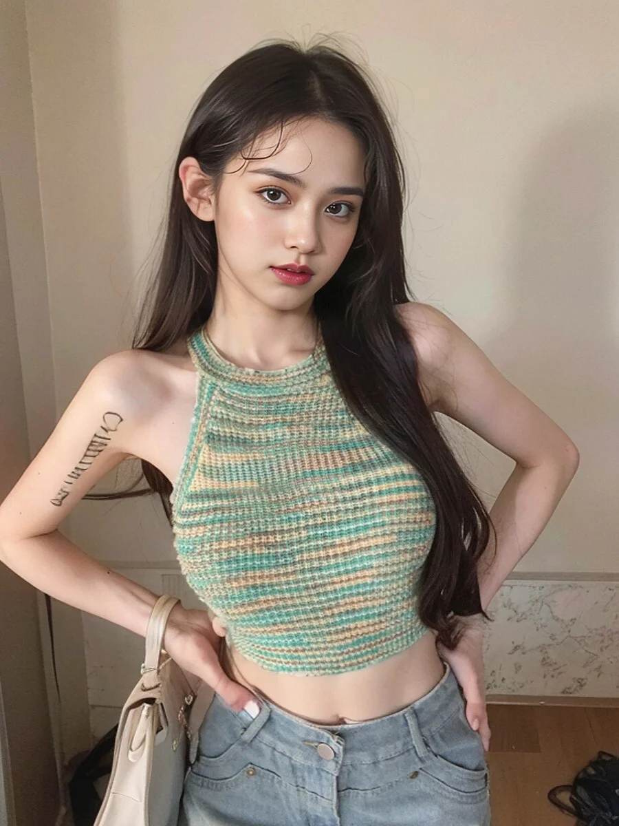 Sexy Slim Fit ort Knitted Vest Women's Base Layer Outerwear Summer Pure Desire Svel  Knitwear Trendy Top