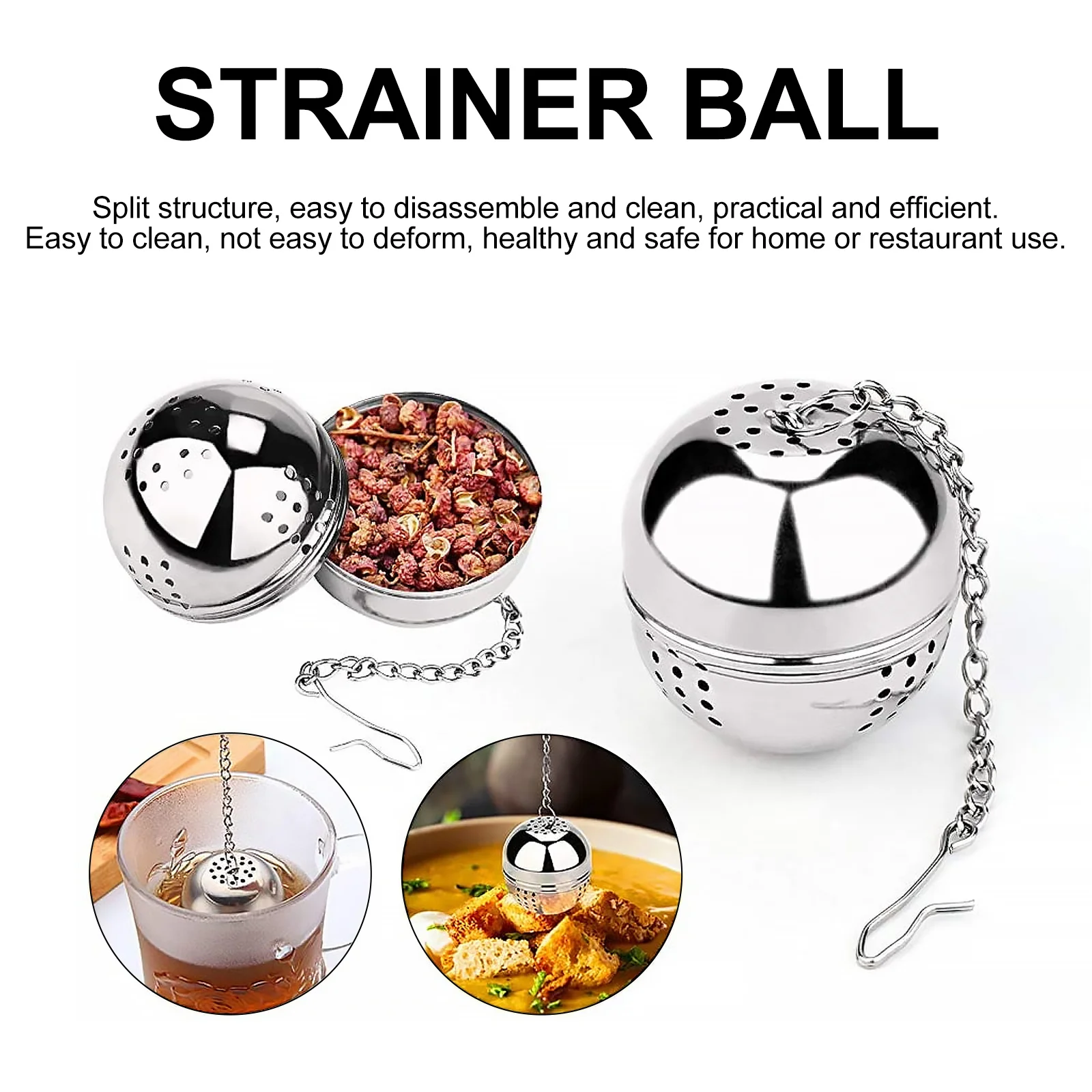 

5Pcs Seasoning Strainer Ball Stainless Steel Tea Strainers Hot Pot Infuser Filters Loose Leaf Herb Spice Filter Hanging Hook