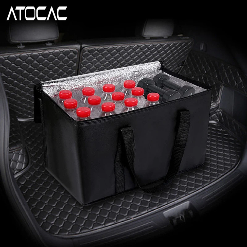 43L Insulated Bag Cars Trunk Organizer Groceries Fruit Food Drink Storage Cooler Thermal Large Vehicle Travel Zipper Handle Case