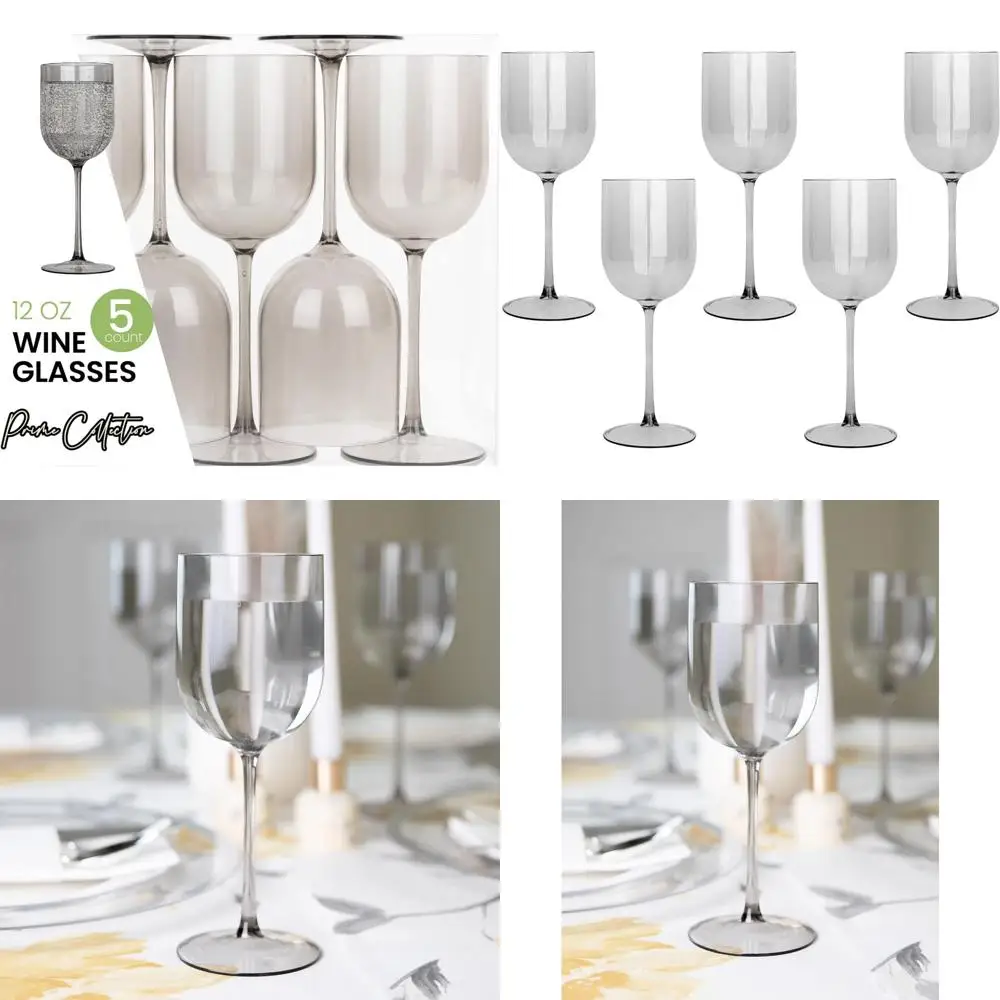 

Элегантный набор бокалов для вина с твердым пластиком, 25 предметов, вместимость 12 унций, дымчато-серый, прочный и элегантный для вечеринок и мероприятий