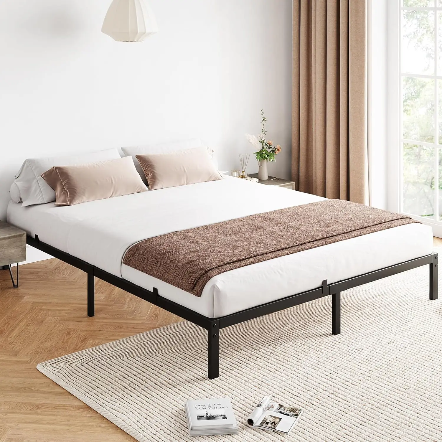 

10 H Queen Bed Frame No Box Spring Ned, Low Profile Queen Metal Platform Bed Frame Support Mattress Foundation, No Box Spring