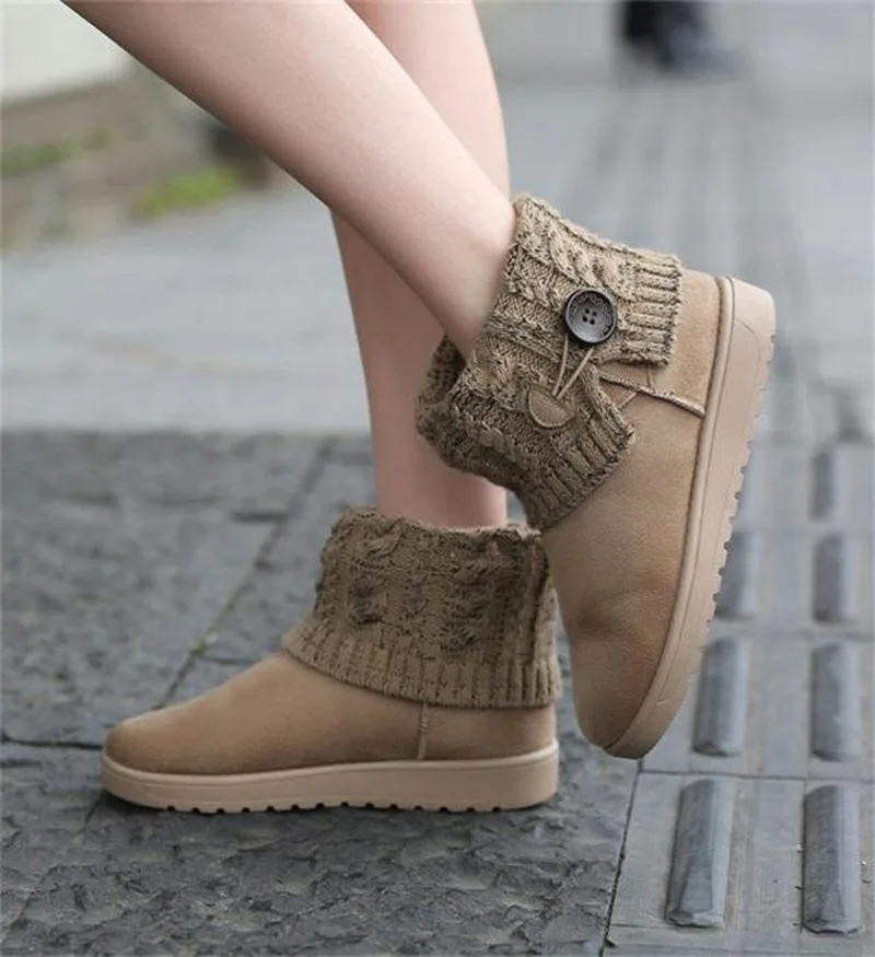 Shoes for Women Winter Snow Boots Women Wool Buttons Lovely Fashion Elastic Ankle Booties Anti-slip Platform Shoes Women Boots