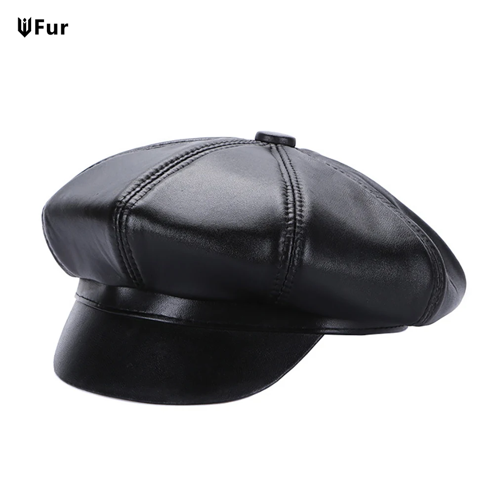 

Four Seasons Genuine Vintage Bonnet Leather New Style Newsboy Real Leather Fashion Beret Hat Cadet Visor Men's Baseball Hat Caps