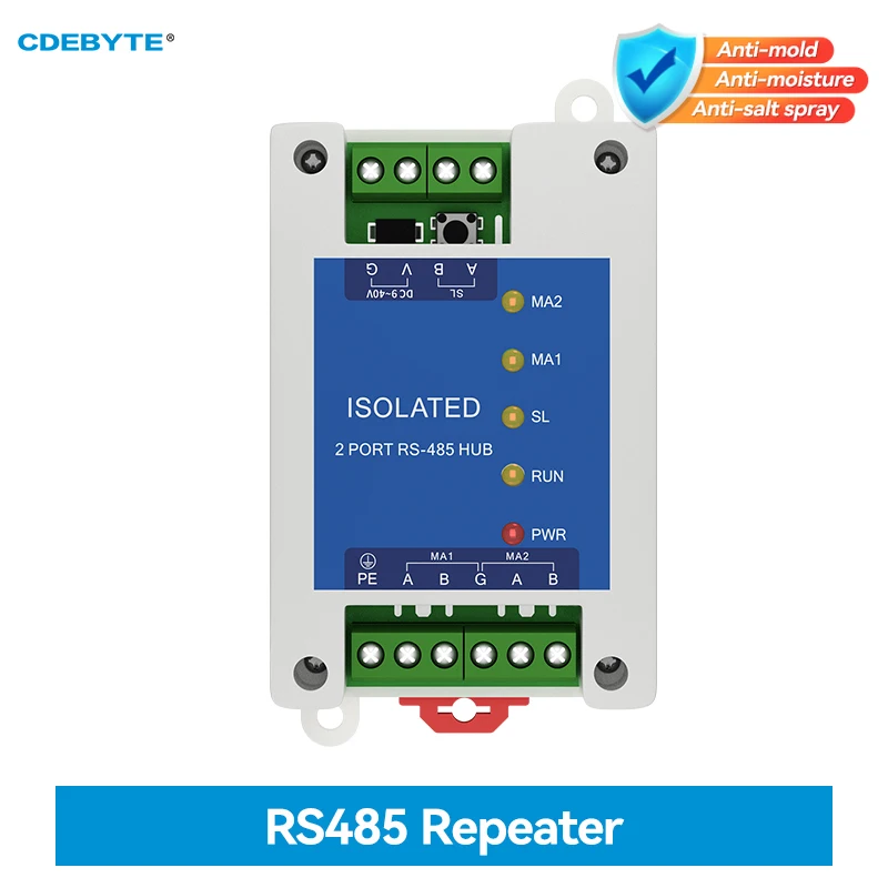 

Industrial 2way Cache Type RS485 to 1way RS485 Hub DC 8~28V Optical Isolation Multi to one Hub CDEBYTE E810-R21 ESD Protection