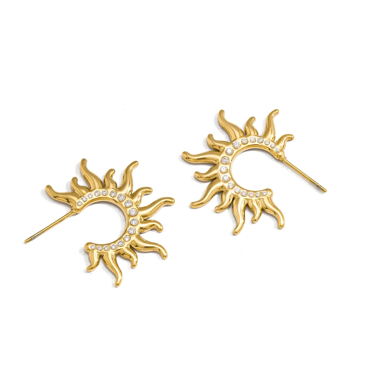 

Classic Zircon Sun Stud Earrings For Women Minimalist 18K Gold PVD Plated Stainless Steel Earrings Fashion Jewelry Gift
