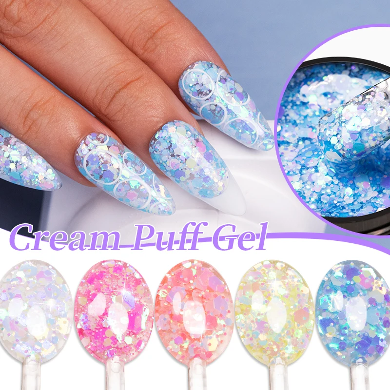 PUENTE Summer Glitter paillettes Gel smalto per unghie crema lucida Puff Gel 5ML Soak Off Gel UV per unghie vernice semipermanente per Manicure