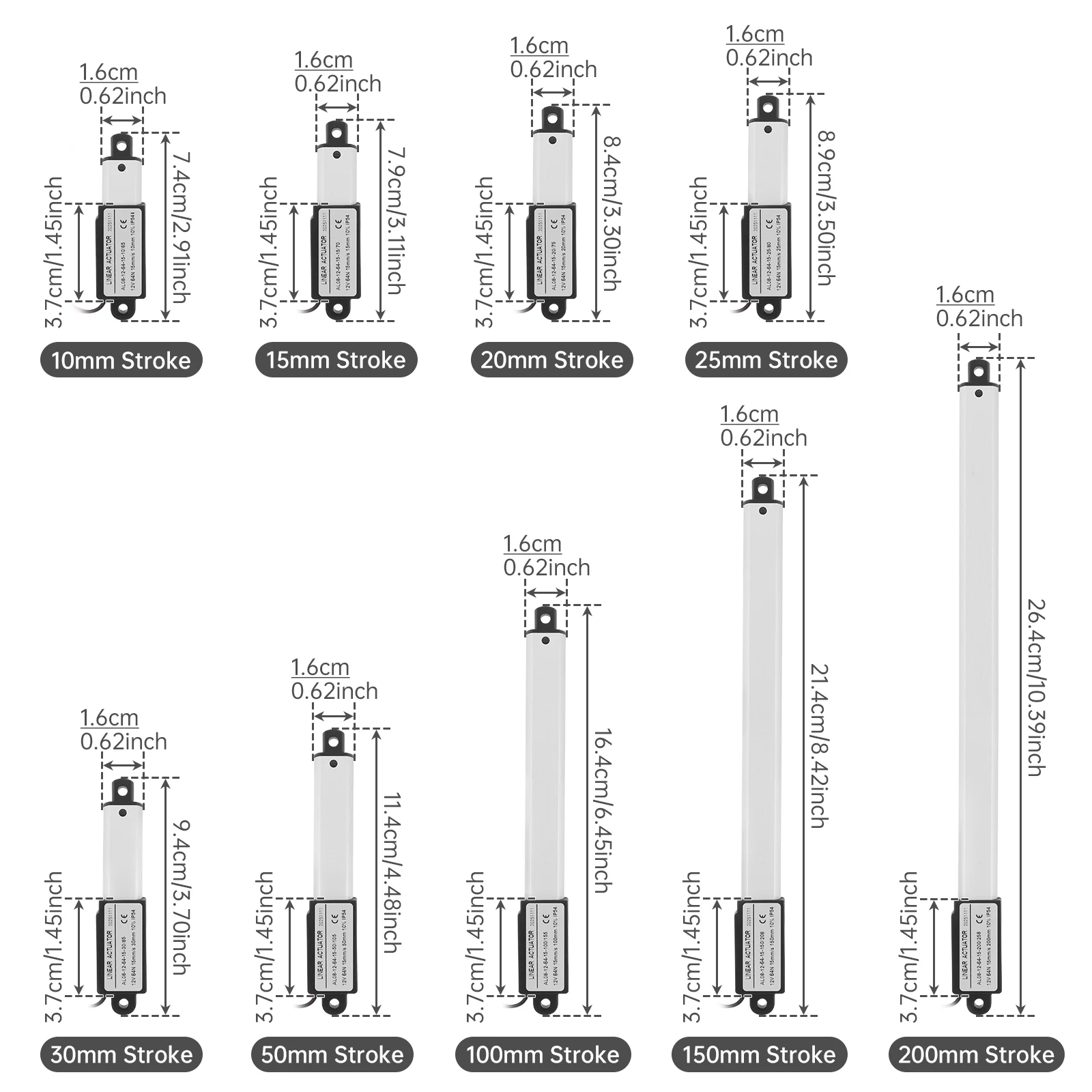 12V Linear Actuator 10-200mm 32N/64N/96N/188N Stroke Electric Linear Motor Controller Homeuse with Mounting Bracket IP54 Protect