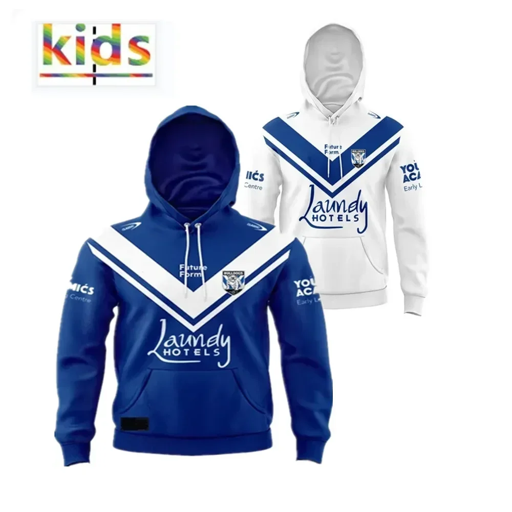 

2024 Bulldogs Kids Hoodie Home / Away Rugby Jersey - Mens Size:16-26（Print Name Number）Top Quality