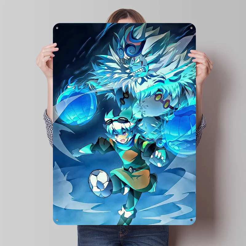 

Постер с изображением мальчика-аниме, играющего в футбол, в стиле ретро, на заказ, винтажные металлические таблички для декора комнаты, уютный декор